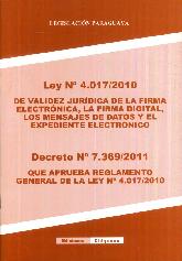 Ley N 4017/2010 de la validez Juridica de la firma electronica / Decreto N 7369/2011 que aprueba